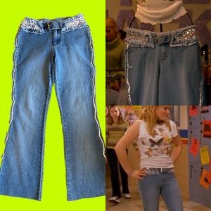 Lizzie McGuire Vintage Younique Blue Denim Wide Leg Jeans with Sequin Trim